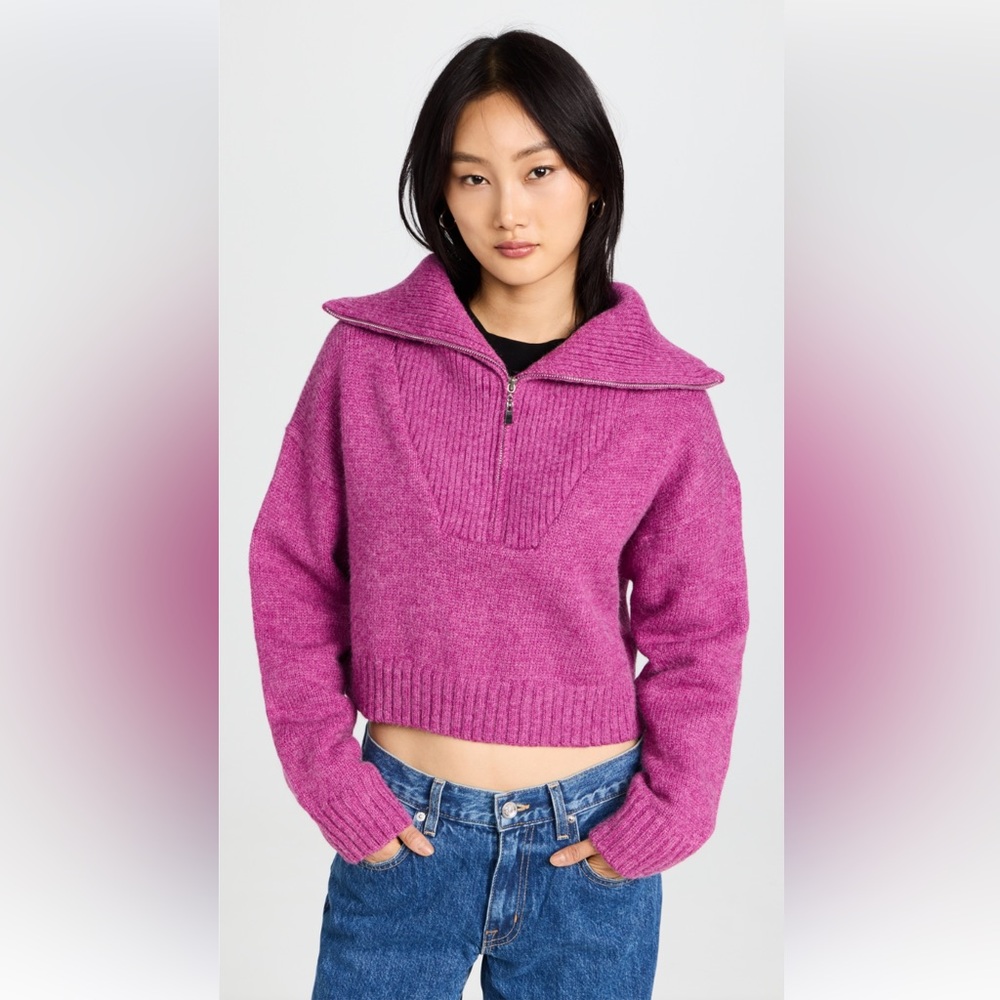 En Saison Colemar Ribbed pink cropped 1/4 zip heavy knit sweater  sz Small NWOT